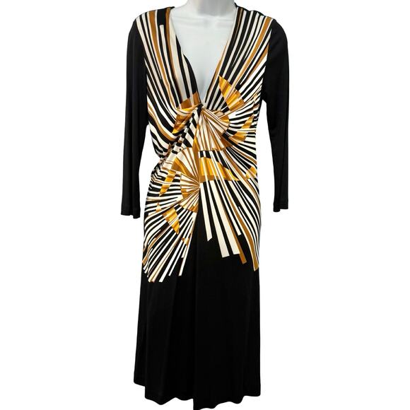 Diane Von Furstenberg 3/4 Sleeve Black Yellow Sunburst Silk Knee Length Dress 10 - Picture 8 of 9